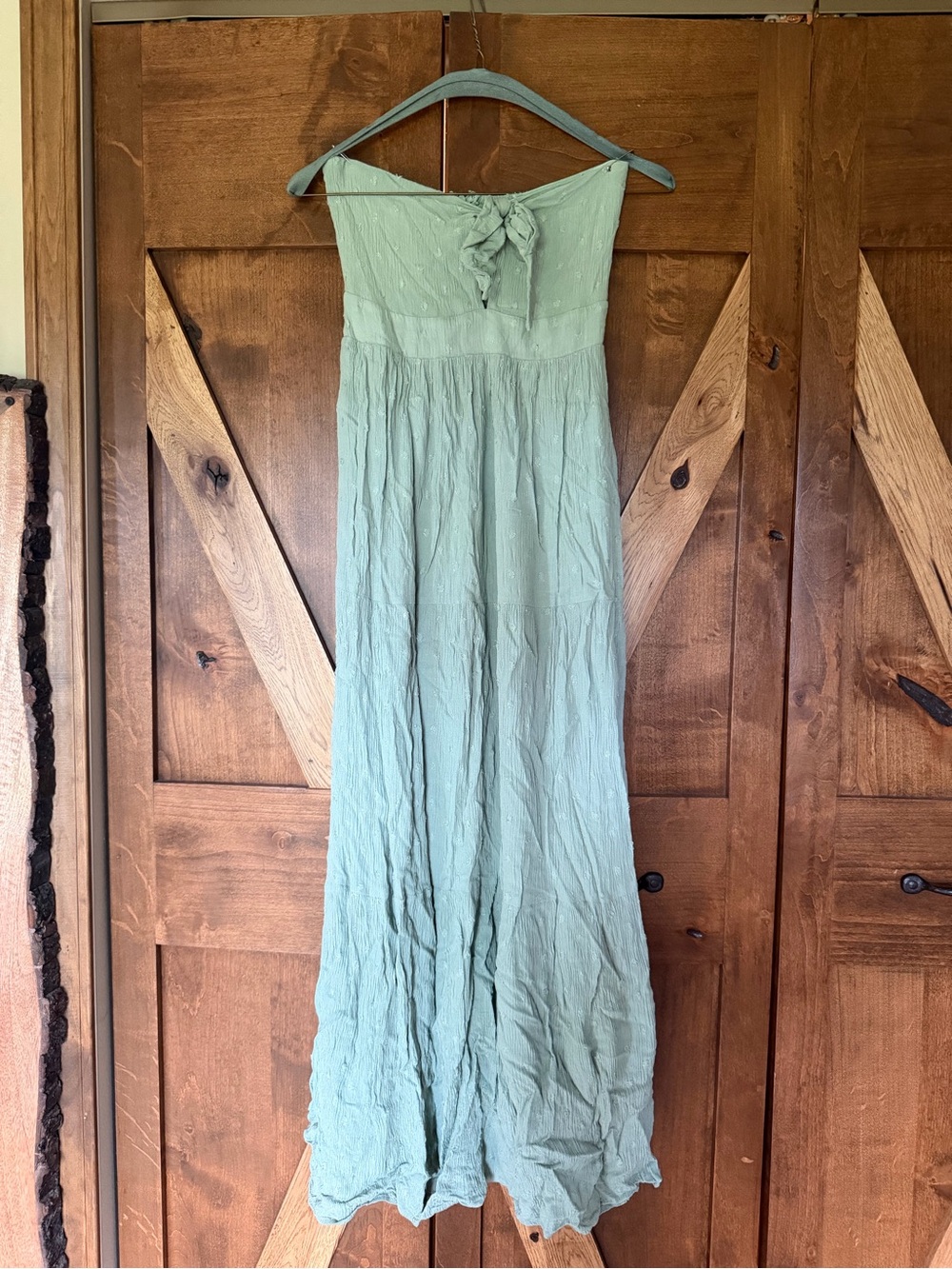 Sage green Strapless Maxi Dress with Tie Detail